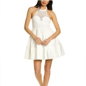 A.L.C. Salines White Crochet Halter Mini Dress Pleated Skirt Size 4 like new